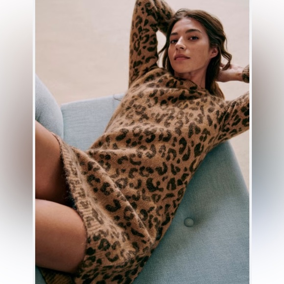 Sezane NWT Fanie Leopard Mohair Sweater Dress Size M - Picture 1 of 15